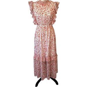 Caslon Pink Floral Boho Maxi Ruffle Sleeve Dress S
